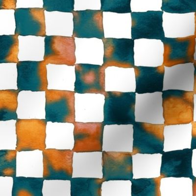 turquoise and terracotta watercolor checker