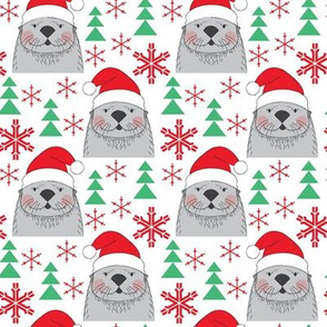 medium santa otters with snowflakes and trees