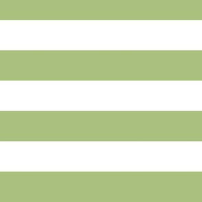 Large Leaf Green Awning Stripe Pattern Horizontal in White