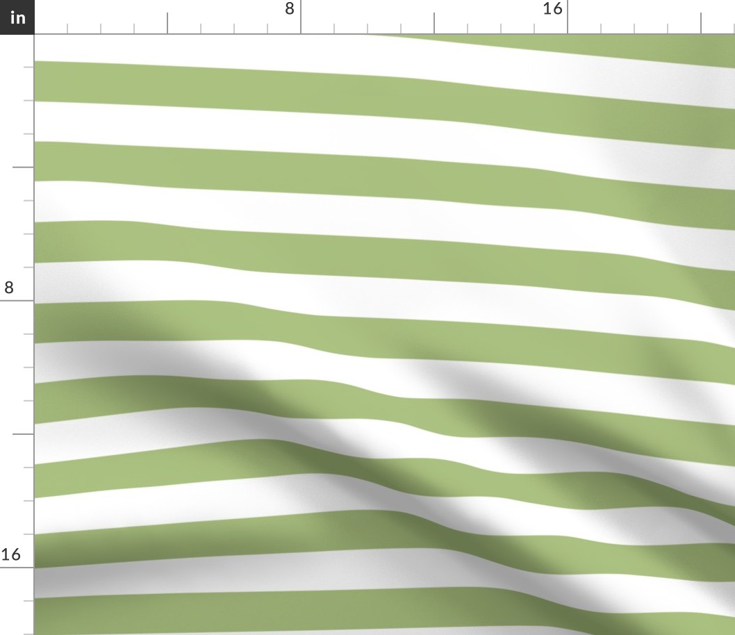 Large Leaf Green Awning Stripe Pattern Horizontal in White
