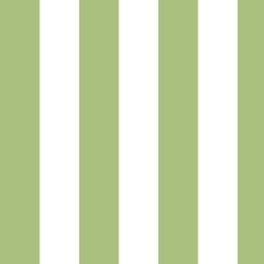 Large Leaf Green Awning Stripe Pattern Vertical in White