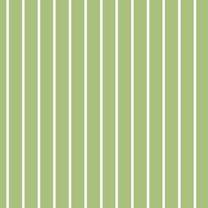 Leaf Green Pin Stripe Pattern Vertical in White