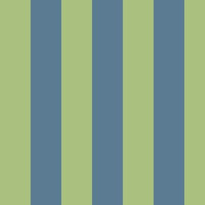 Large Leaf Green Awning Stripe Pattern Vertical in Stormy Blue