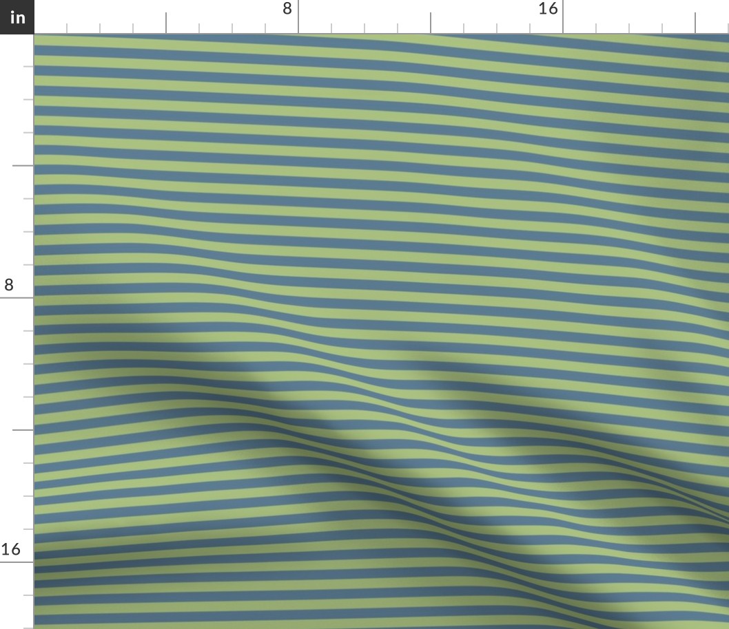 Leaf Green Bengal Stripe Pattern Horizontal in Stormy Blue