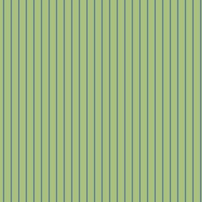 Small Leaf Green Pin Stripe Pattern Vertical in Stormy Blue