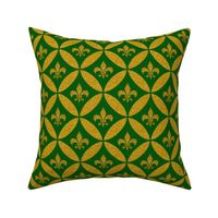 Fleur de Lis Harlequin Green Gold Faux Glitter