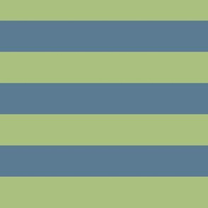 Large Leaf Green Awning Stripe Pattern Horizontal in Stormy Blue