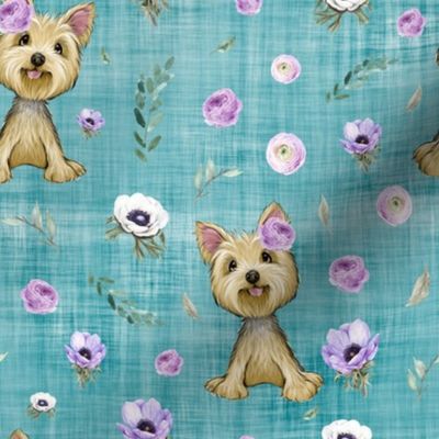 Yorkshire terrier teal linen