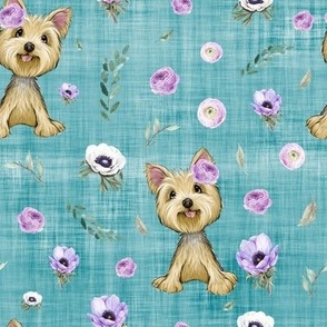 Yorkshire terrier teal linen