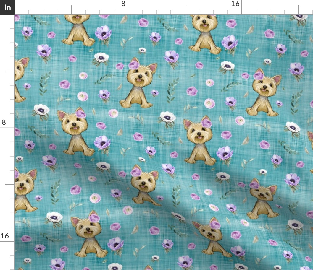 Yorkshire terrier teal linen