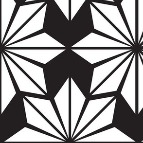 Geometric Floral in White on Black - Large