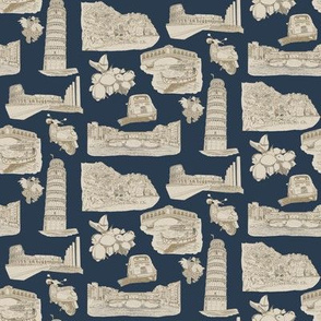 Italy Toile de jouy in navy and tan
