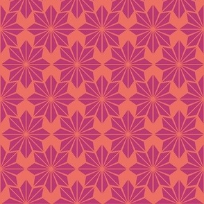 Geometric Floral in Fuchsia Pink on Orange - Medium