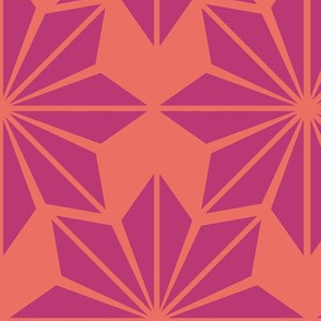 Geometric Floral in Fuchsia Pink on Orange - Large