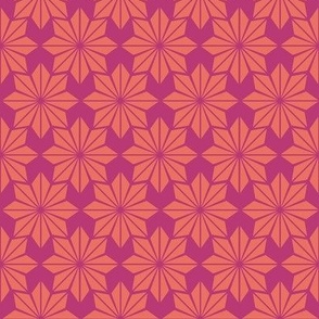 Geometric Floral in Orange on Fuchsia Pink - Medium
