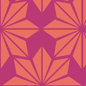 Geometric Floral in Orange on Fuchsia Pink - Large