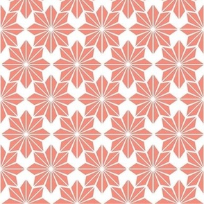 Geometric Floral in Coral on White - Medium