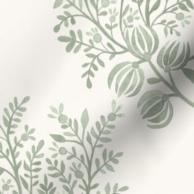 Soft Green on Cream EMMA FLORAL TOSS