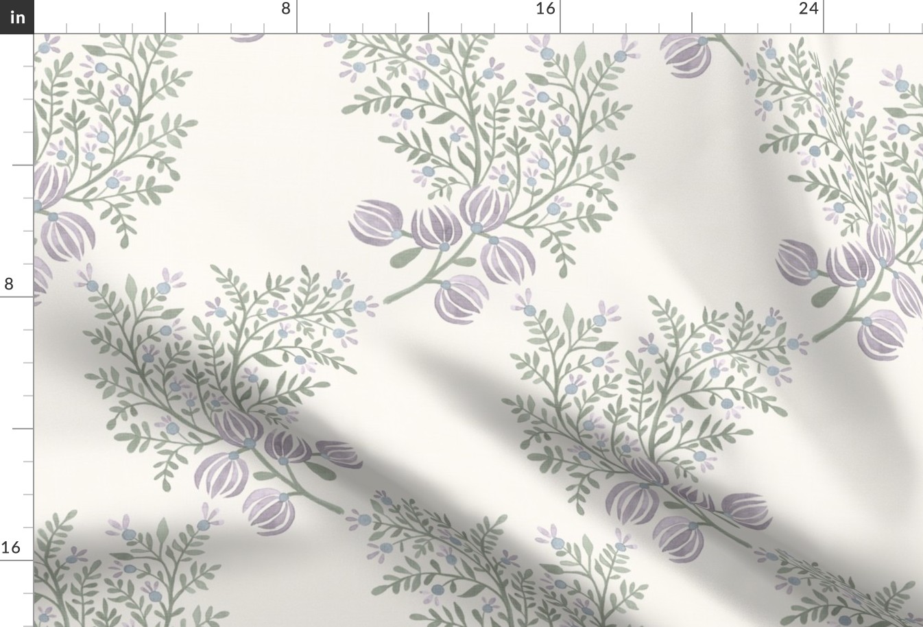 Soft Green_ blue Lavender On Cream EMMA FLORAL TOSS