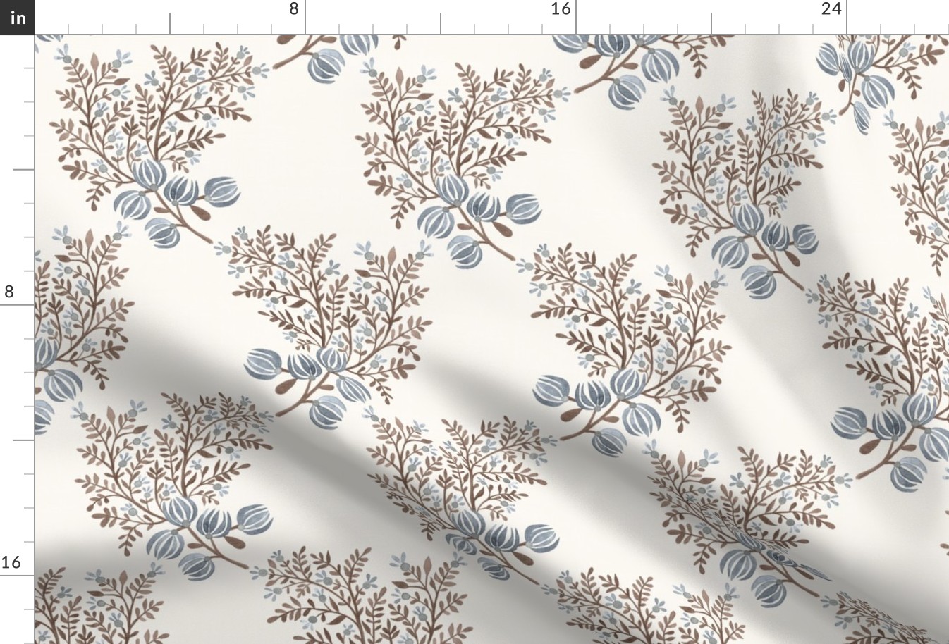 Rust ande Blues On Cream EMMA FLORAL TOSS