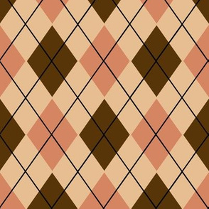 Classic Argyle Plaid in Peach Cream and Chocolate