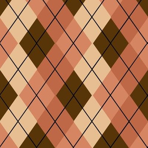 Overlapping Argyle Plaid in Peach Cream and Chocolate