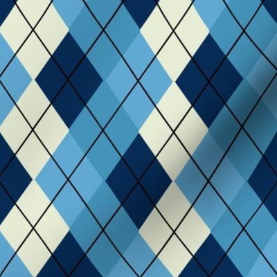Overlapping Argyle Plaid in Blue Aqua and Off White
