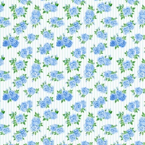 Blue Roses on green stripe-sm