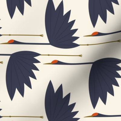 Sandhill Cranes - Navy on Cream - LG