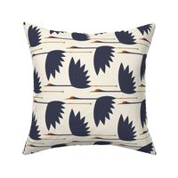 Sandhill Cranes - Navy on Cream - LG