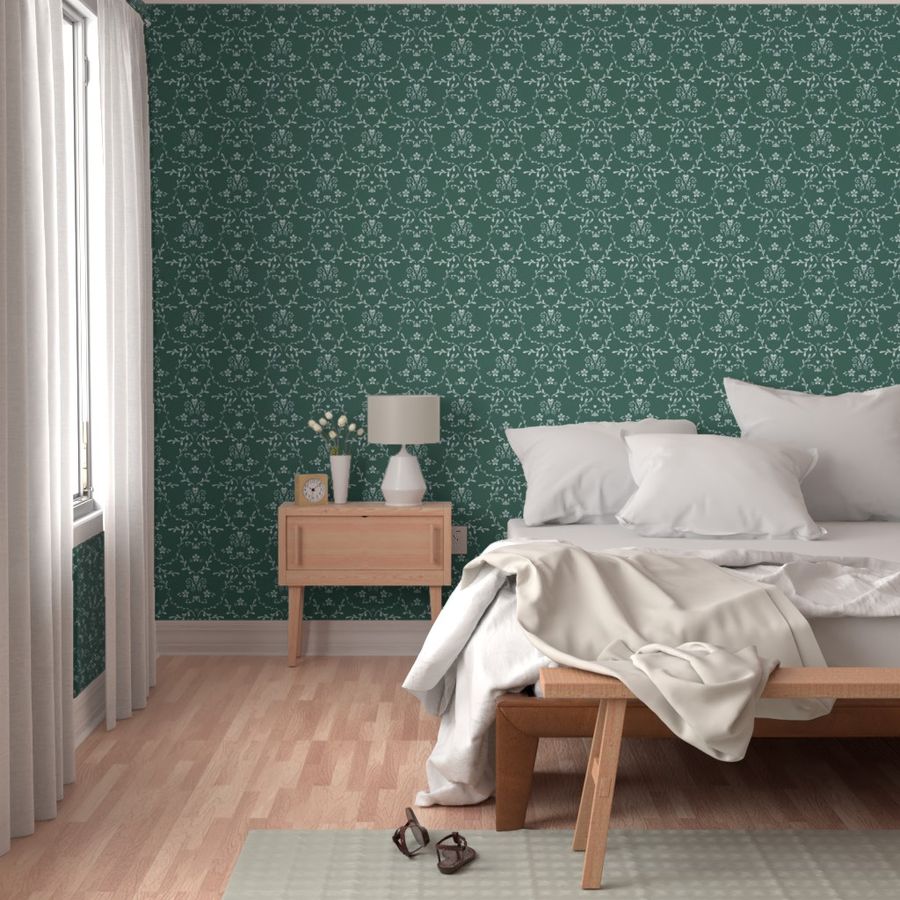 Soft Damask on Pine Green