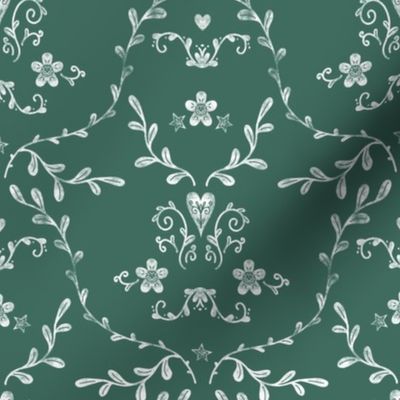 Soft Damask on Pine Green