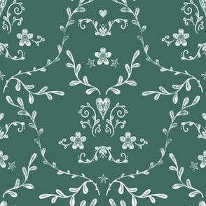 Soft Damask on Pine Green