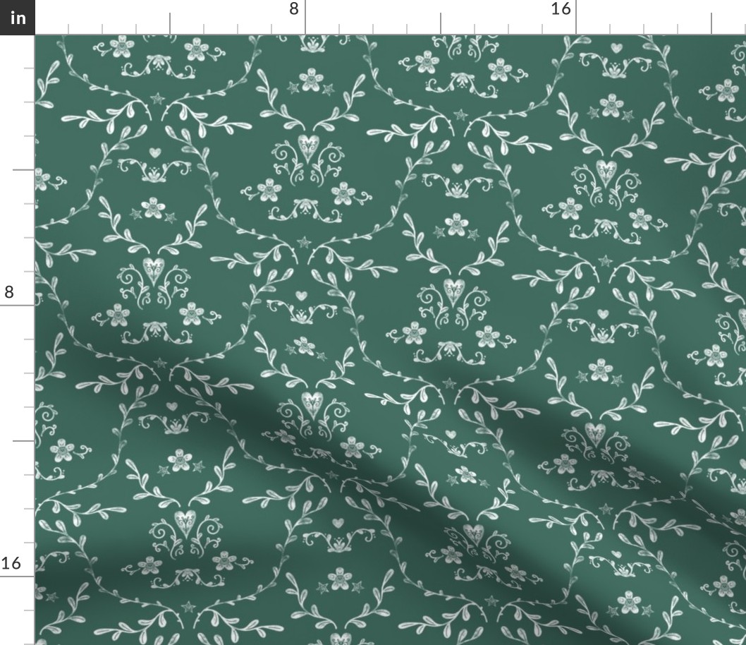 Soft Damask on Pine Green