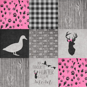 My favourite hunter calls me mom//Pink&Black - Wholecloth Cheater Quilt