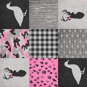 My favourite hunter calls me mom//Pink&Black - Wholecloth Cheater Quilt - Rotated