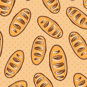 seamless pattern of bread loaves on a background with little  dots
