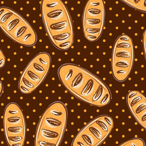 seamless pattern of bread loaves on a background with dots
