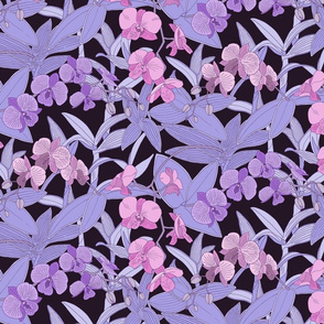Purple and Pink Orchids on Wine background S