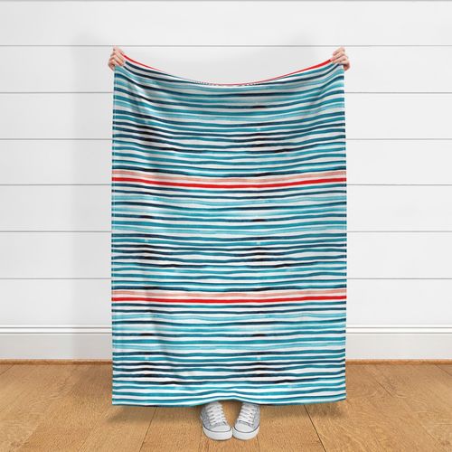 Watercolor french mariniere freehand stripes-turquoise and red-big