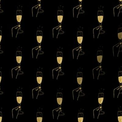 Cheers Champagne glasses Gold on black