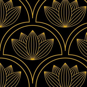 Water Lilies Art Deco_Gold and Black_200Size