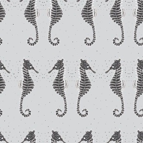 Seahorses on grey //Nautical nude repeat patter// by Renatta Zare 