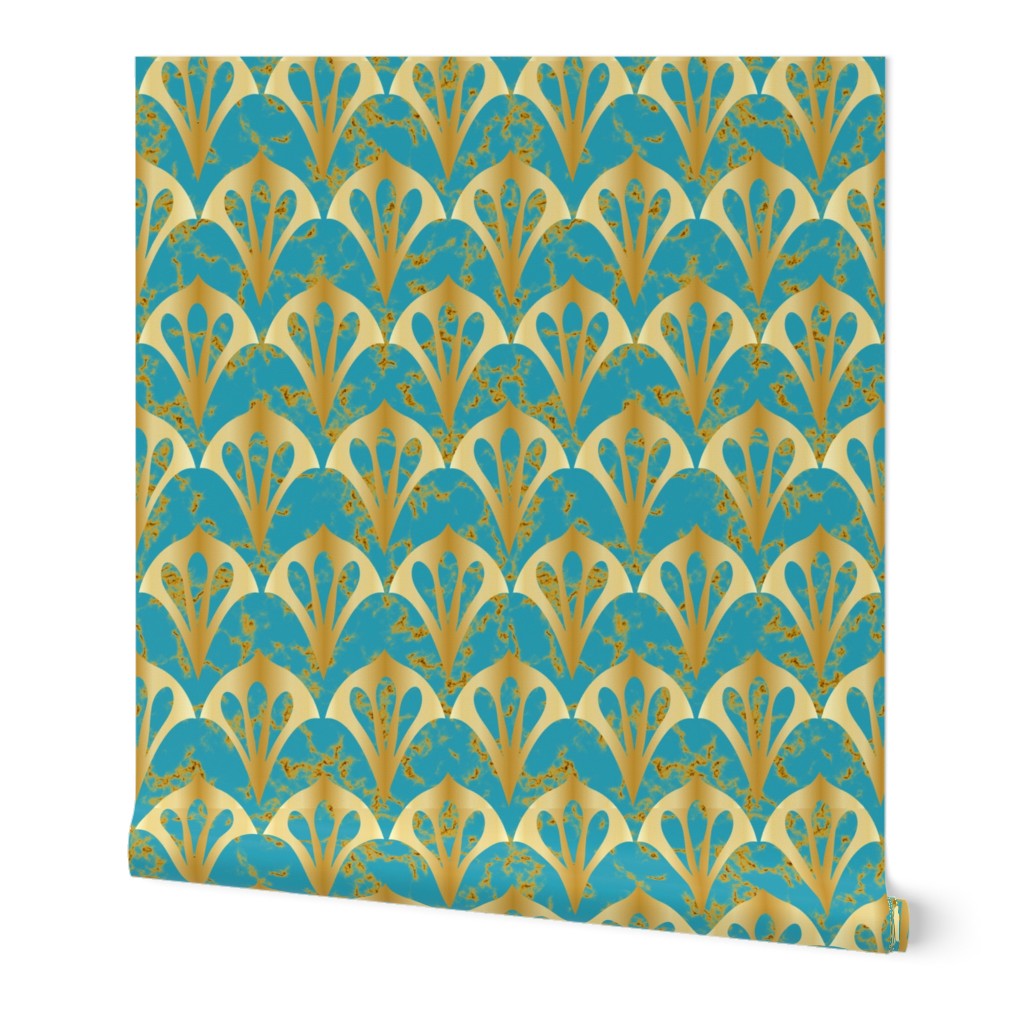 Neo Art Deco gold fans Teal and black gold veins