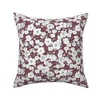 Romantic english rose garden and wild flowers boho summer design berry maroon white