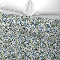 Floral Doodles Seamless Repeat Pattern in Blue and Green