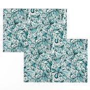 Floral Doodles Seamless Repeat Pattern in Aqua Blue