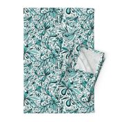 Floral Doodles Seamless Repeat Pattern in Aqua Blue