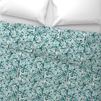 Floral Doodles Seamless Repeat Pattern in Aqua Blue