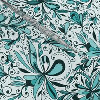 Floral Doodles Seamless Repeat Pattern in Aqua Blue